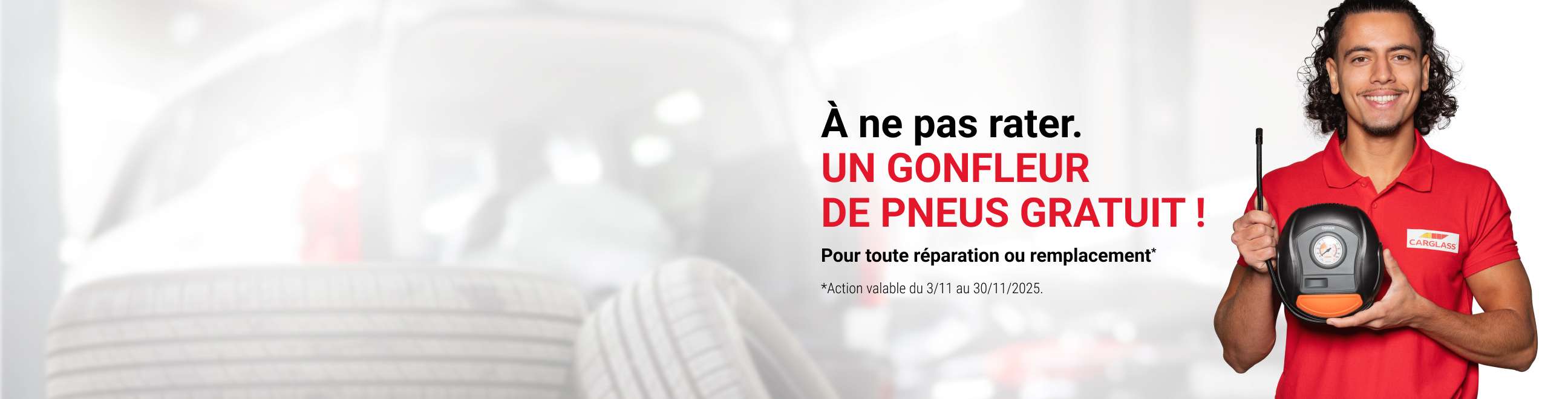 Recevez un gonfleur de pneus gratuit pour toute réparation ou tout remplacement